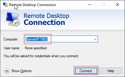 connect to RDP server with the new port