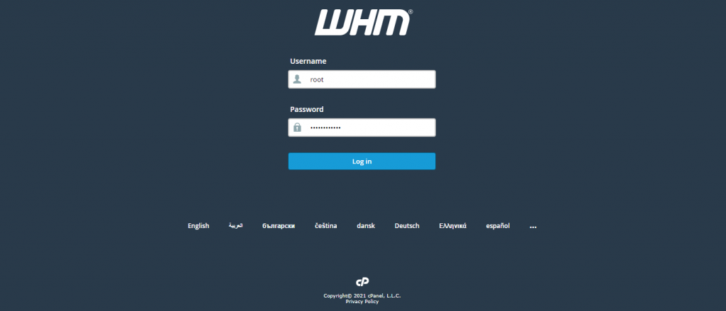 cPanel first login after installation
