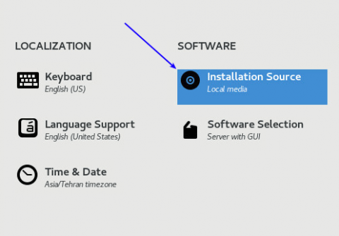 installation source setting when installing centos 8