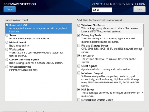 choosing softwares when installing centos 8