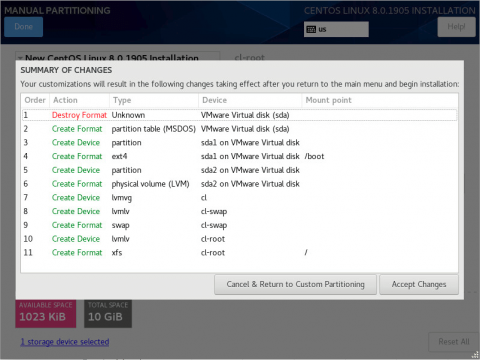 configuring partitions when installing centos 8