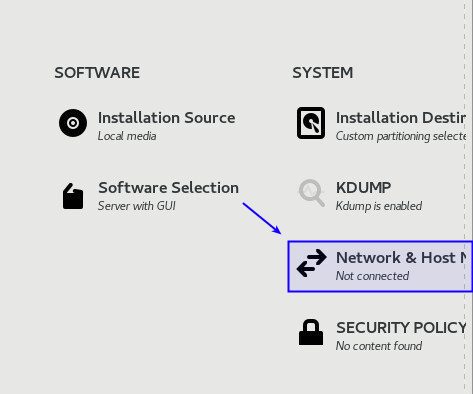 setting network and hostname when installing centos 8