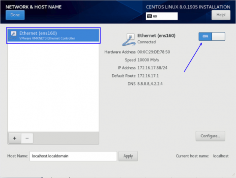 dhcp setting when installing centos 8