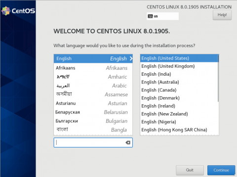 choose language when installing centos 8