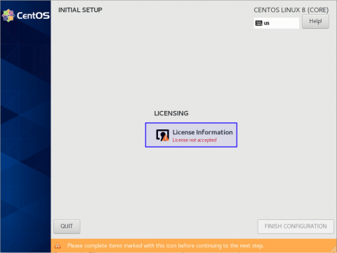 accepting license when installing centos 8