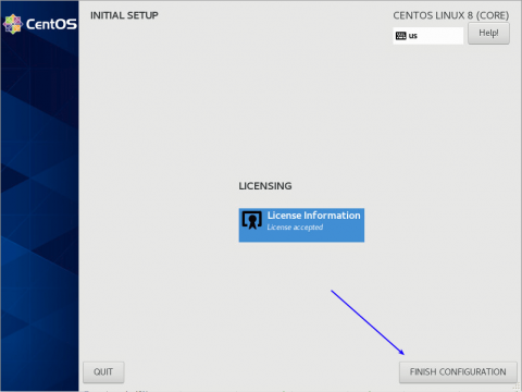 finish of installing centos 8