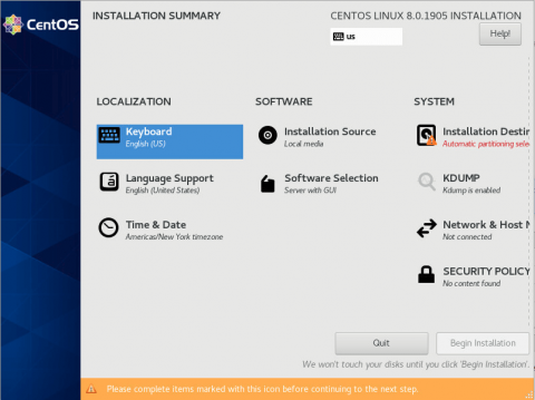 brief of installing centos 8