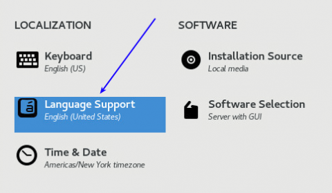 language seeting of installing centos 8