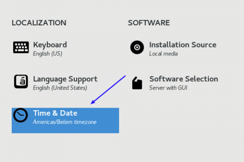 date & time setting when installing centos 8