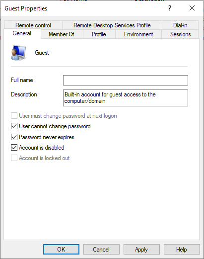 Disable RDP account