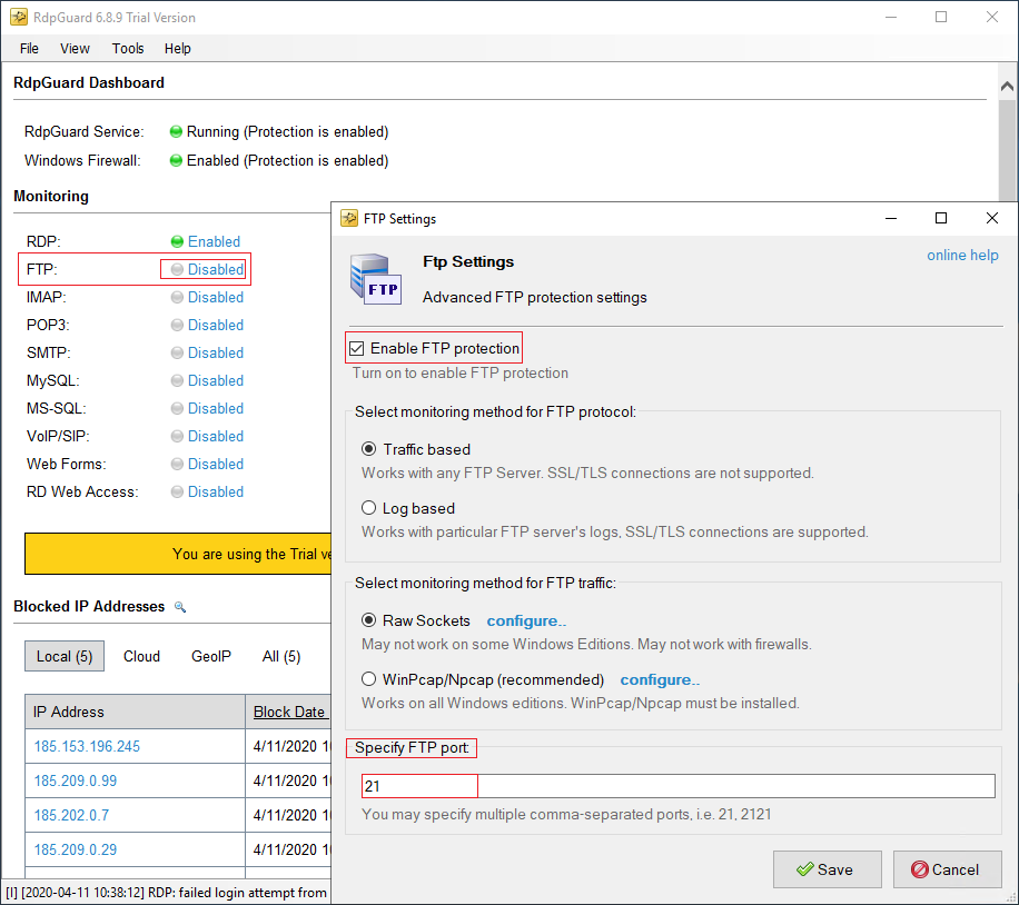 RdpGuard Enable Protections