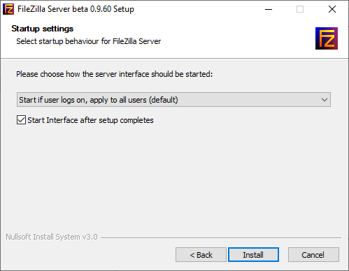 choose how the filezilla interface should be started