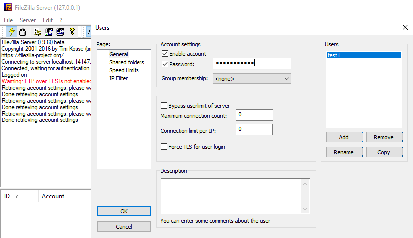 create user and set the password