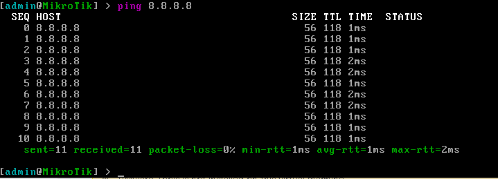 ping 8.8.8.8 after you Set A Static IP On MikroTik Router OS