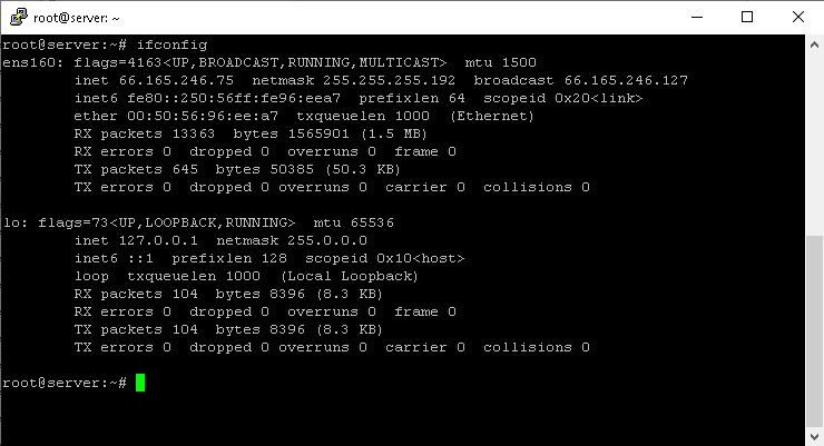 list interfaces using ifconfig command in ubuntu 18 server