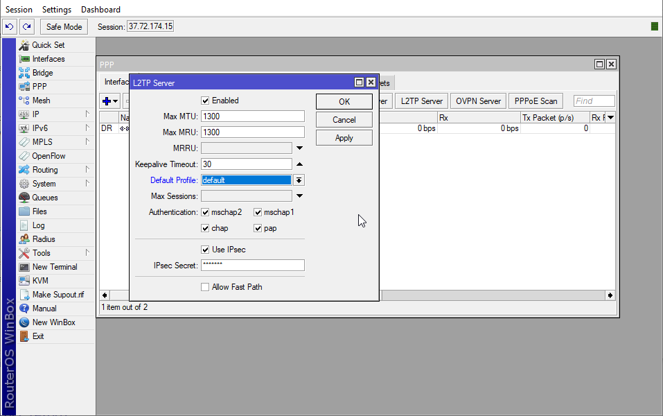 activate l2tp when you setup an L2TP VPN server on MikroTik VPS