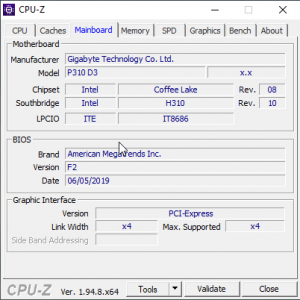 Motherboard details in CPU-Z