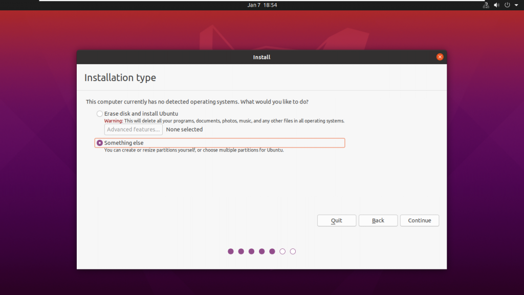 choose installation type when you install ubuntu beside windows 10