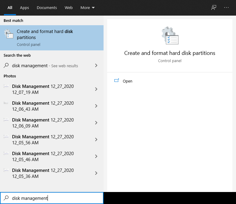 open disk management in windows