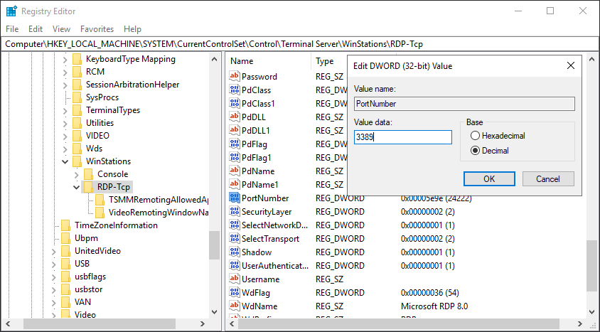 Check RDP port in Windows registry setting