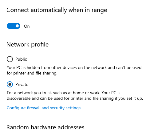 changing the connection settings from public to private