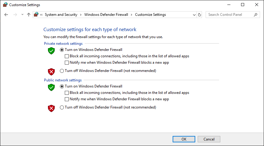 Turn off Windows firewall to find the RDP connection issue