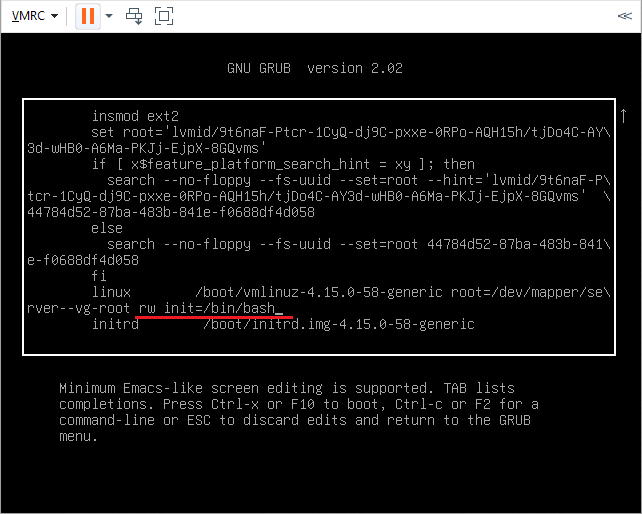 change ro to rw in Ubuntu to reset password