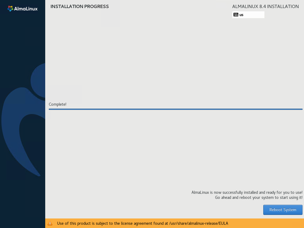 AlmaLinux Installation Finished