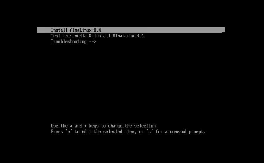 Choose Install AlmaLinux 8.4 Option