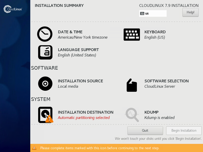 Configuration Partition When Installing Cloud Linux 7.9