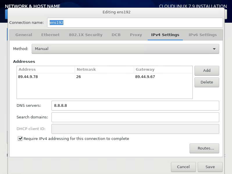 Configure IPV4 Network In CloudLinux