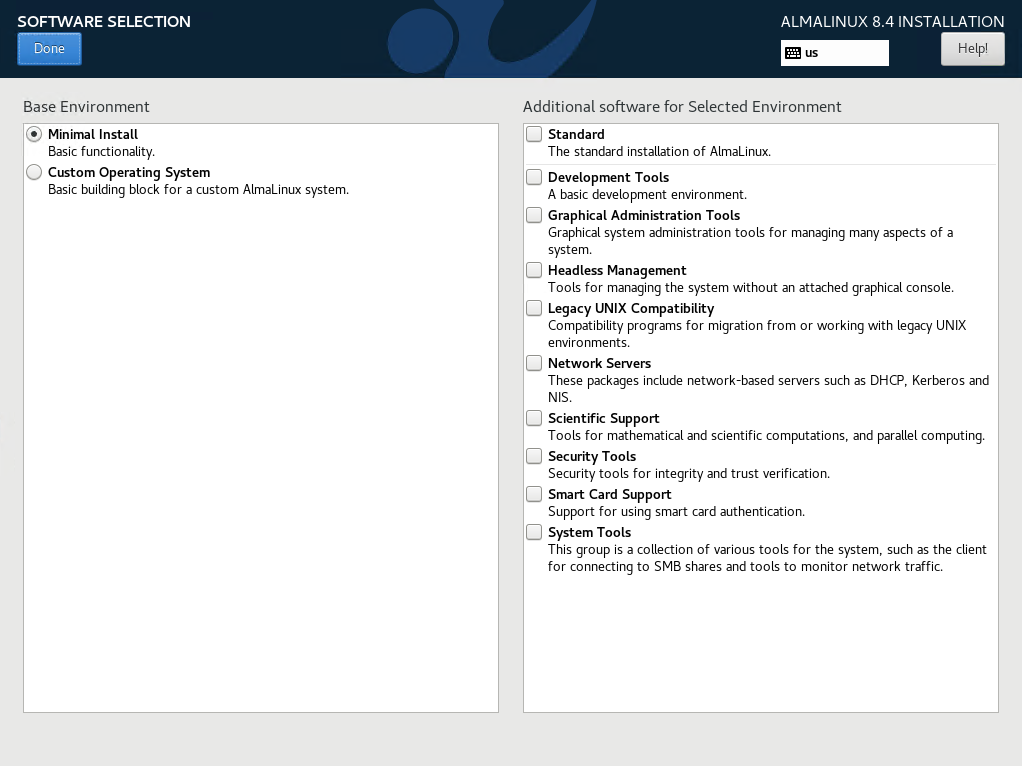 Software Selection On AlmaLinux Installation