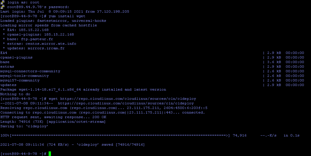 install wget on centos before installing cloudlinux
