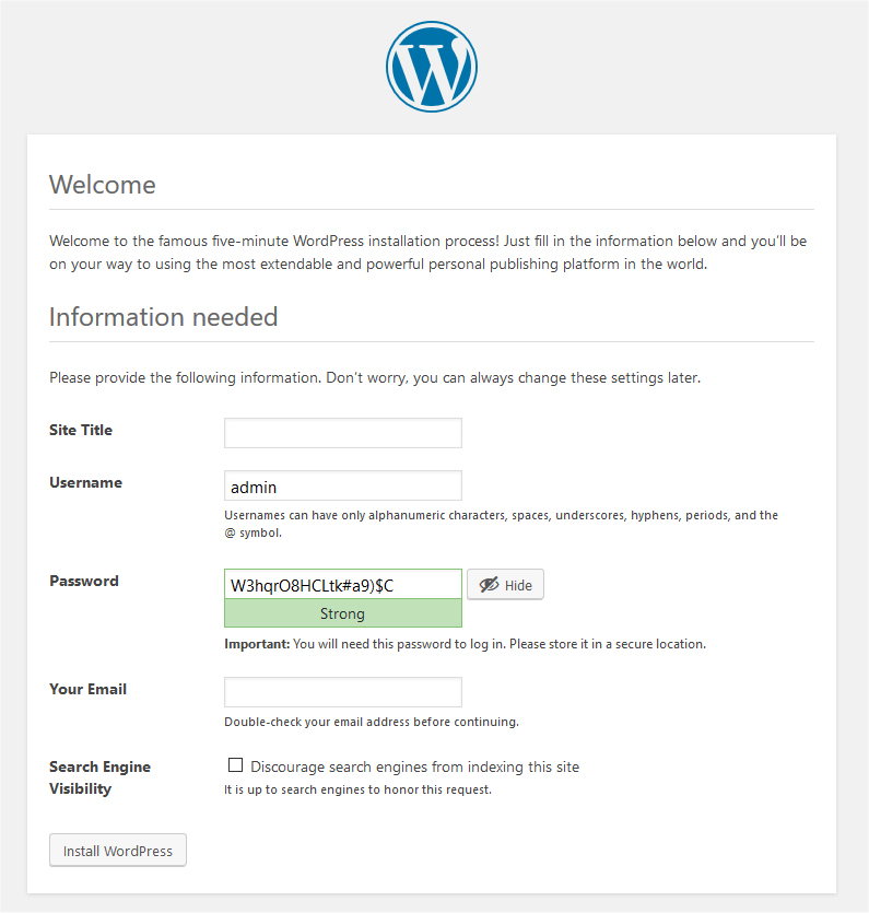 Complete installation WordPress