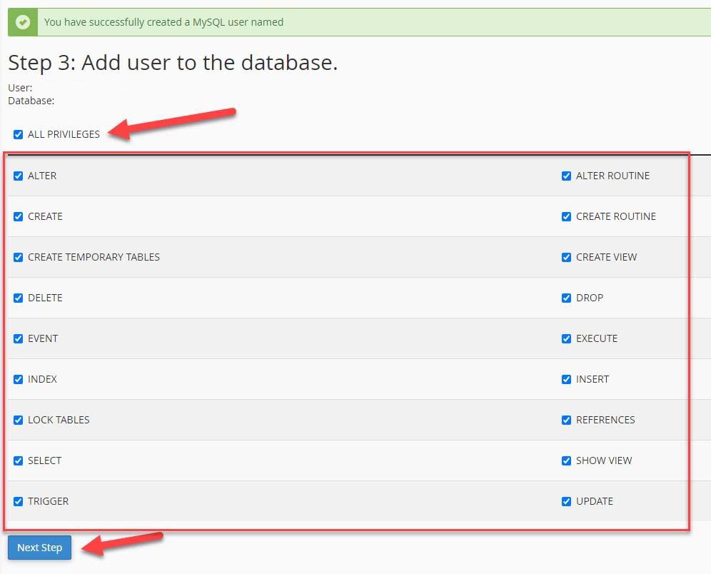 cPanel add user to DB