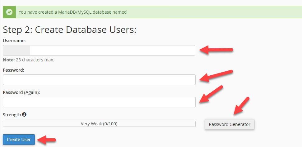 cPanel create database 2