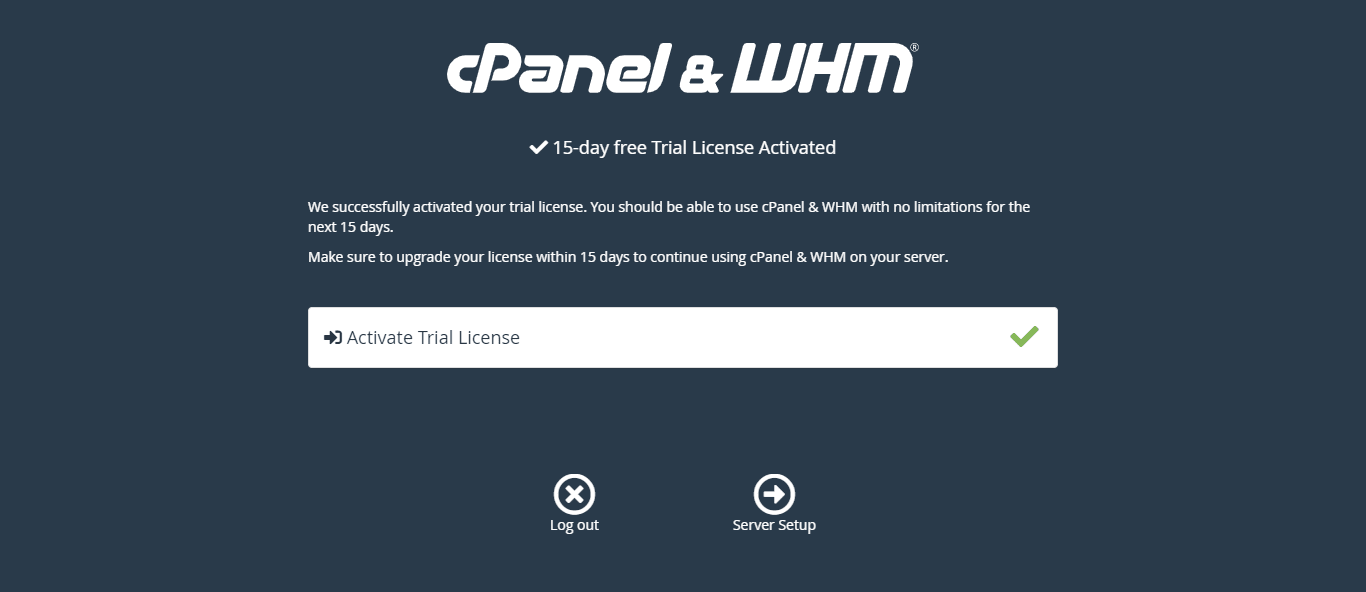 Activate Cpanel trial license