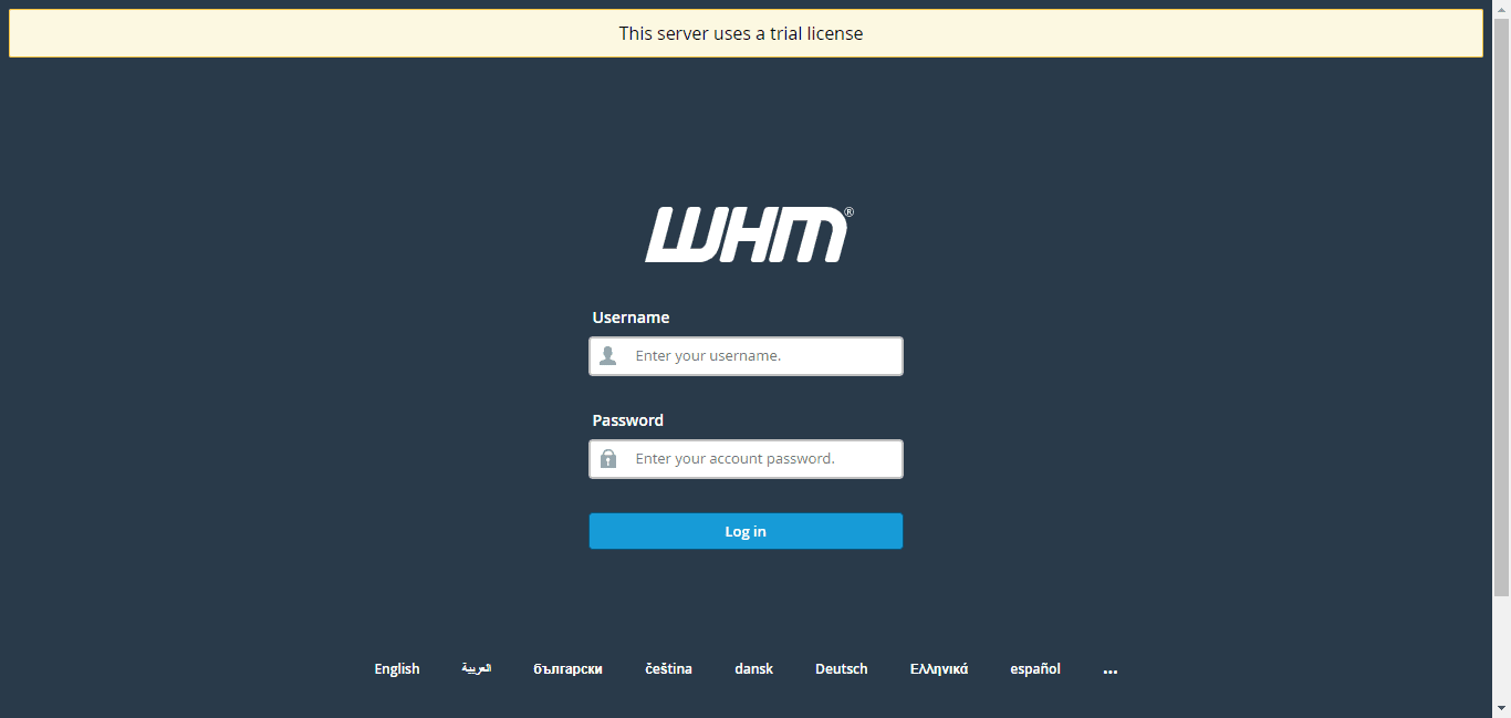 WHM login screen