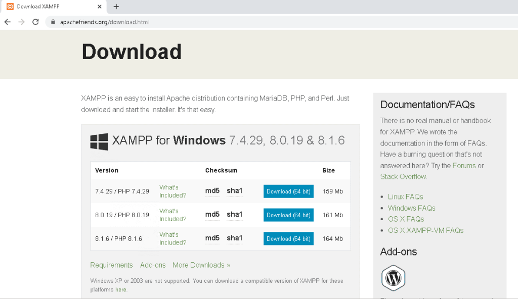 Download and install Xampp on windows server