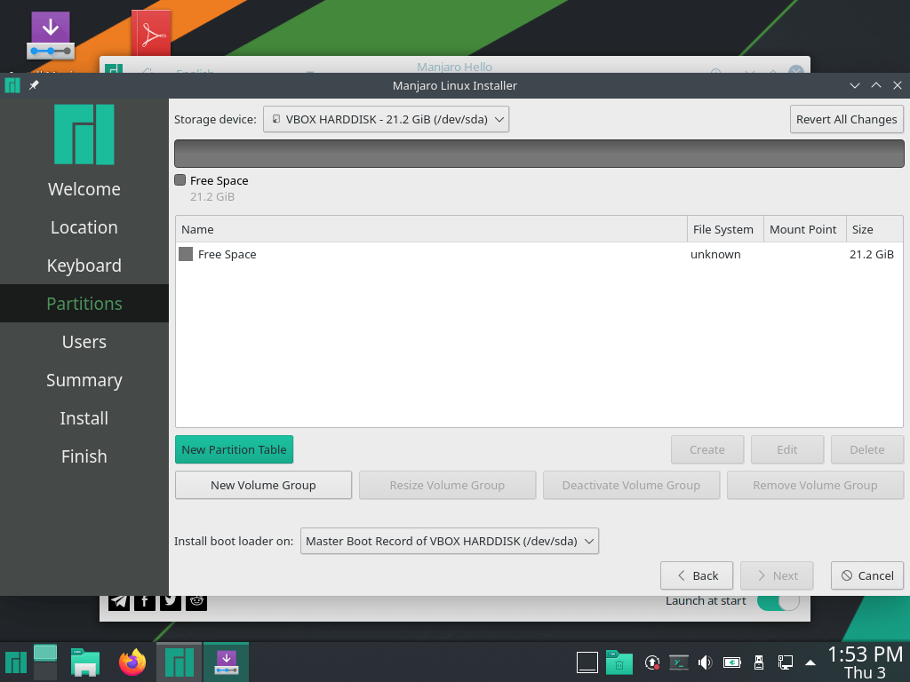 installing manjaro linux, Hard disk partitioning