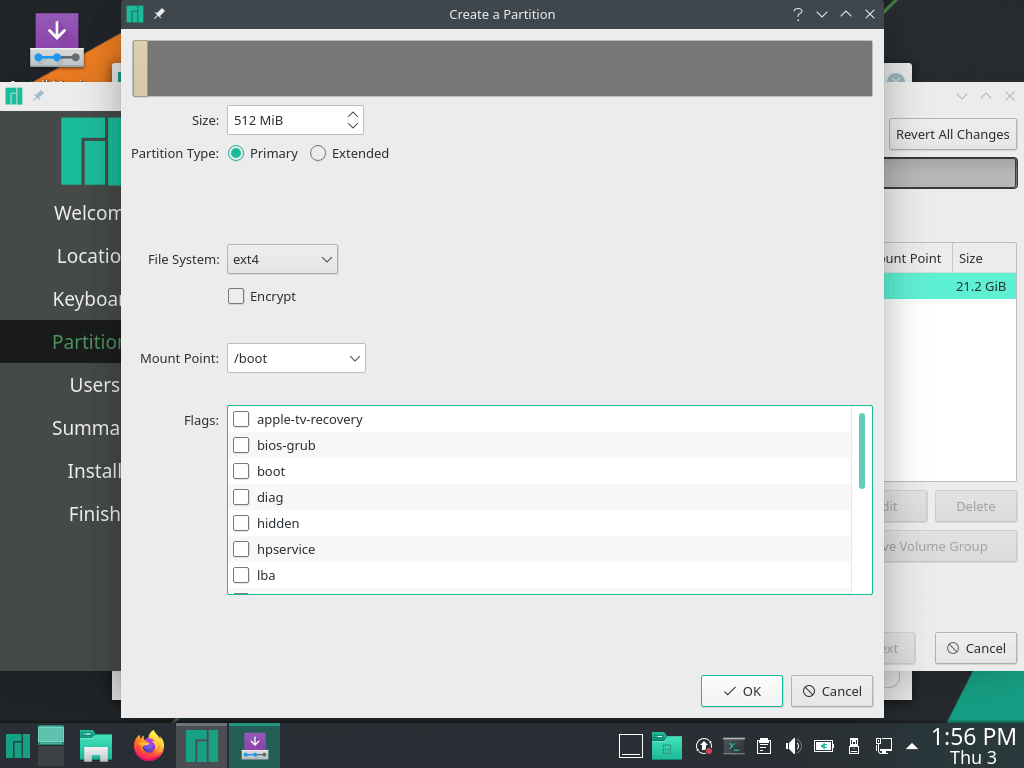 installing manjaro linux, Creating a boot partition