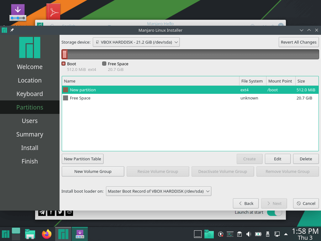 installing manjaro linux, Creating a boot partition
