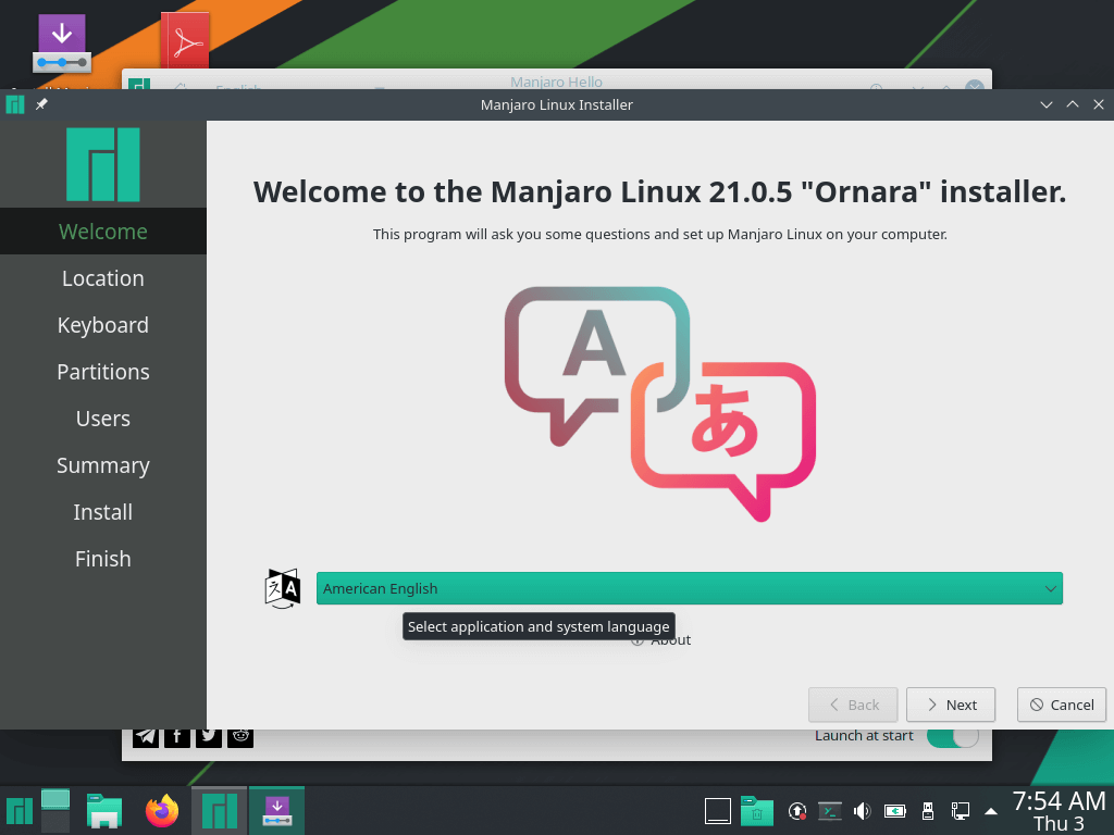 install manjaro, Selecting the system language