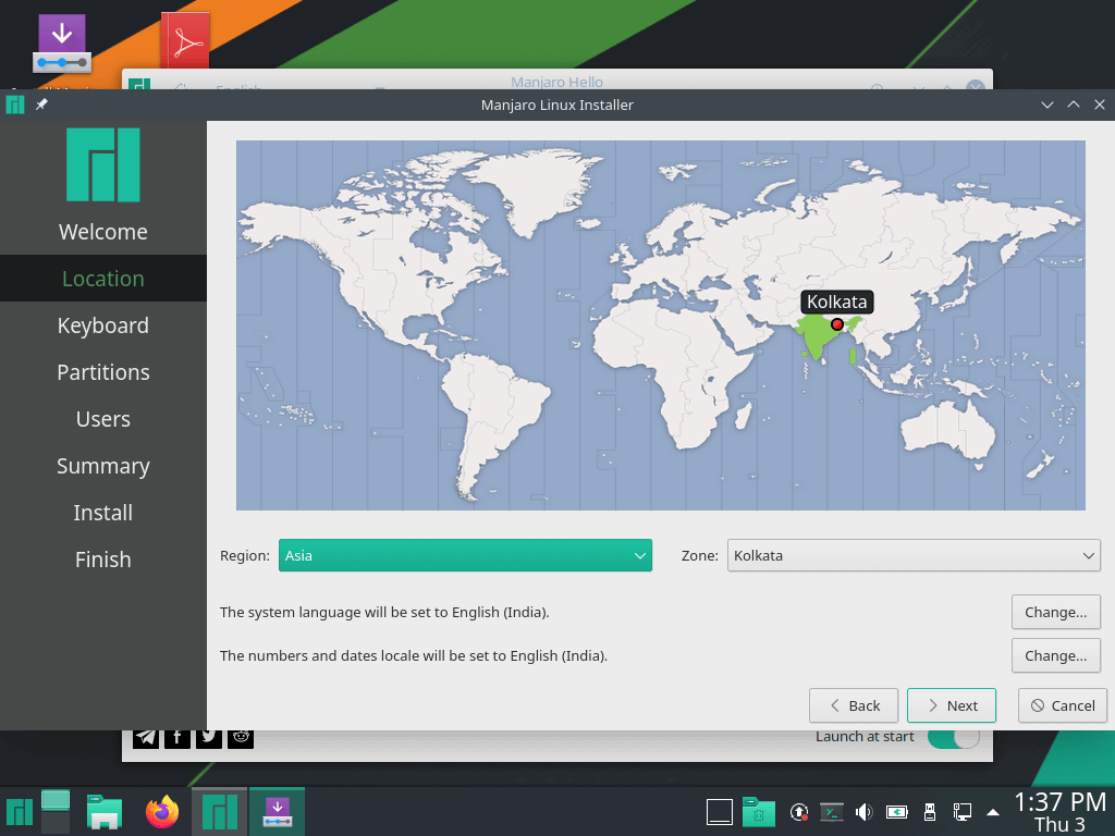 install manjaro, Selecting Timezone