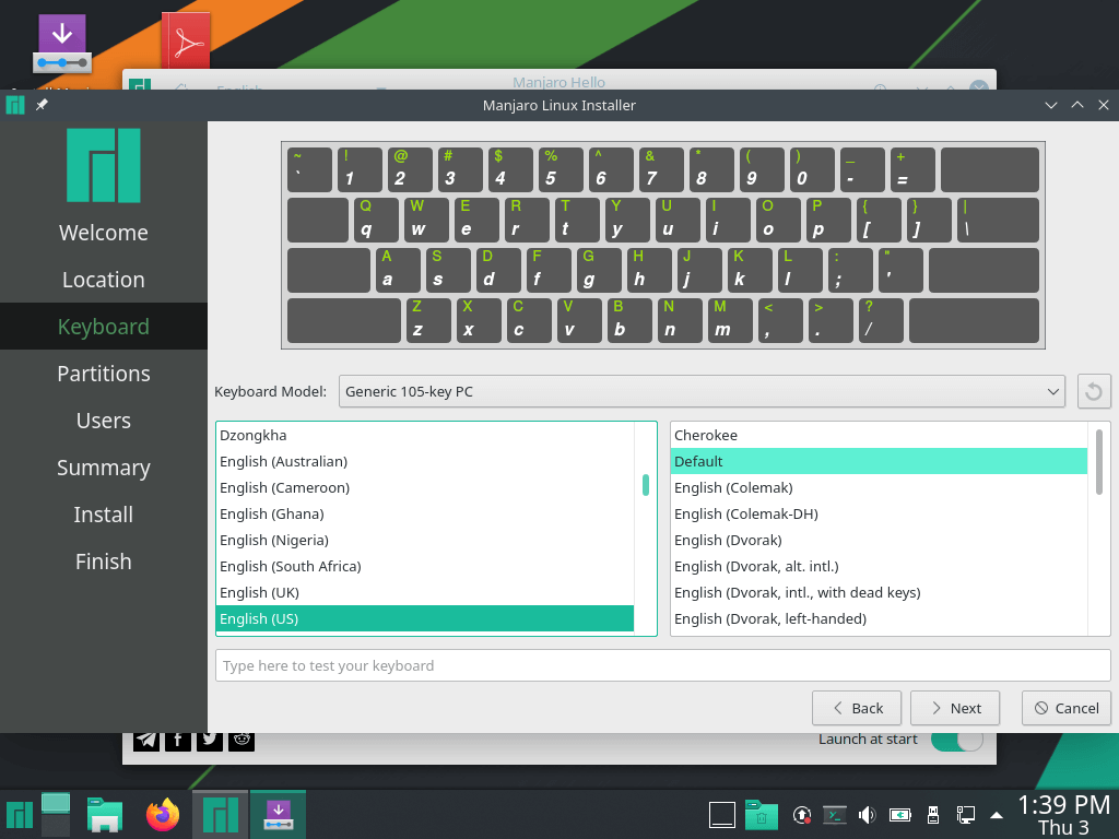 install manjaro, Selecting Layout