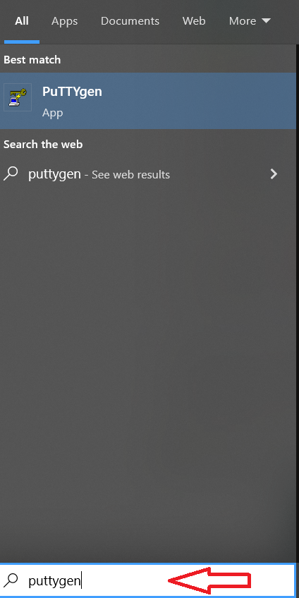 PuTTYgen in apps menu
