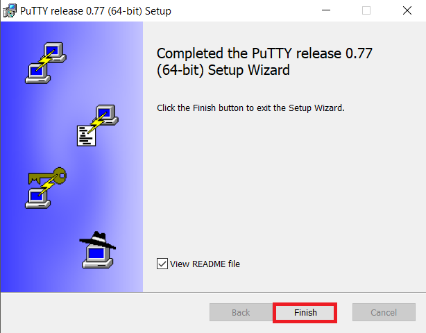 complete PuTTY installation Wizard