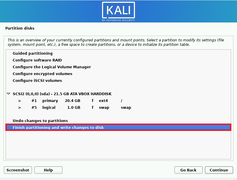 Changing partitions in Kali Linux
