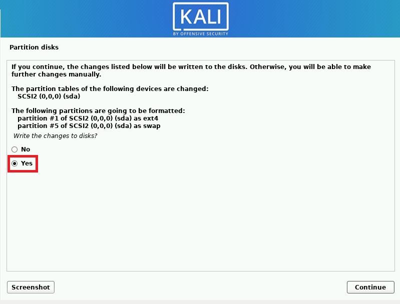 Kali Linux Partition Changes verification