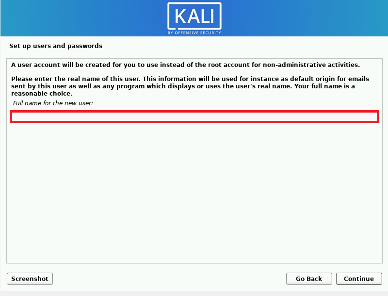 Kali Linux new user account